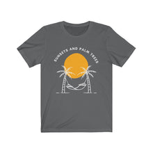 Load image into Gallery viewer, Sunsets and Palm Trees Unisex Jersey Short Sleeve Tee